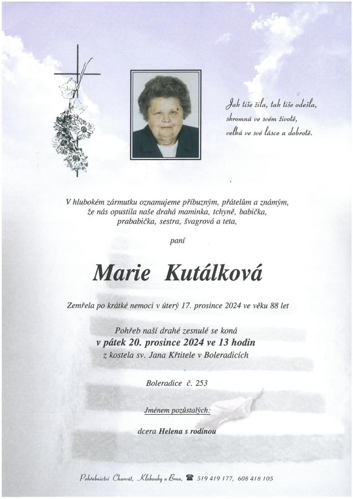 Smuteční oznámení - Marie Kutálková