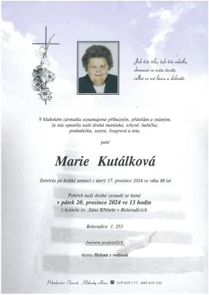 Smuteční oznámení - Marie Kutálková