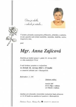 Smuteční oznámení – Mgr. Anna Zajícová
