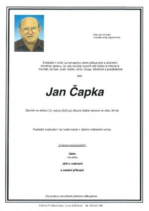 Smuteční oznámení – Jan Čapka